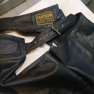 Hudson Leather Mens Chaps Motorcycle Harley Davidson Victory Honda Size Large